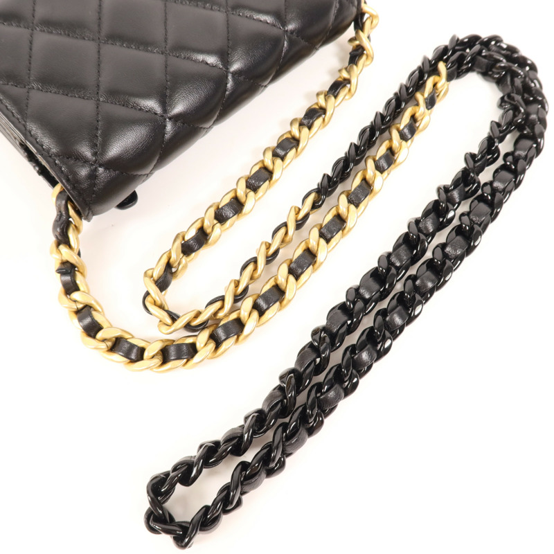 CHANEL 羊皮皮革Mini WOC金扣鏈帶肩背袋-4