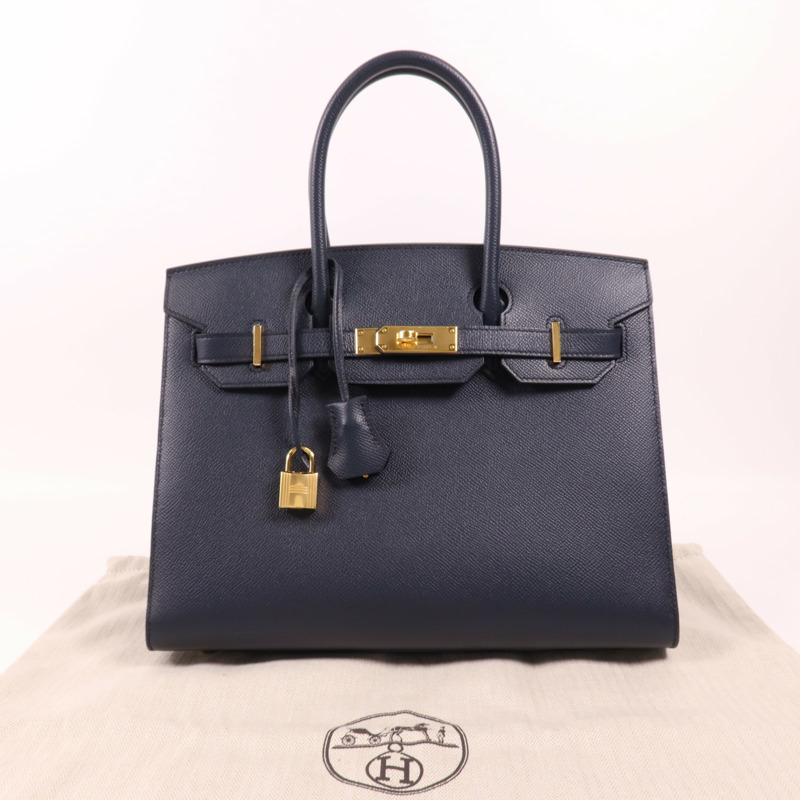HERMES Epsom皮革Birkin 30金扣手挽袋Bleu Indigo-14