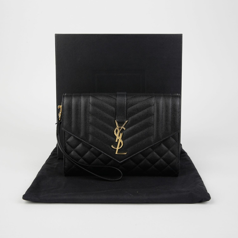 SAINT LAURENT 混合馬特拉塞凸紋信封袋 651030-0