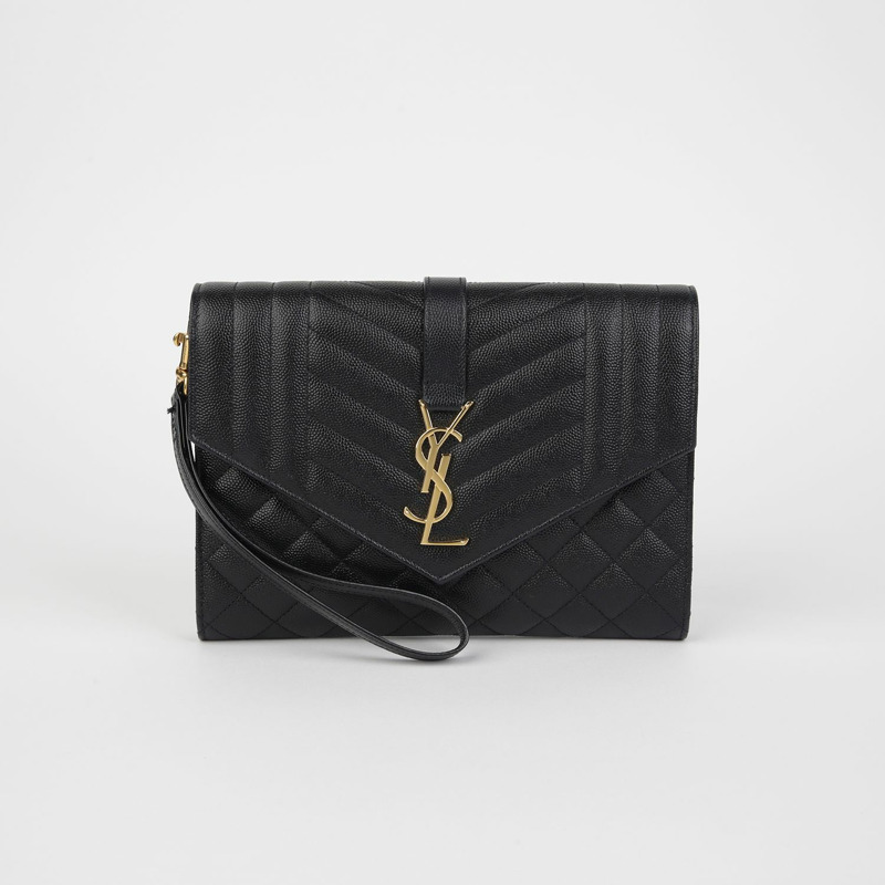 SAINT LAURENT 混合馬特拉塞凸紋信封袋 651030-1