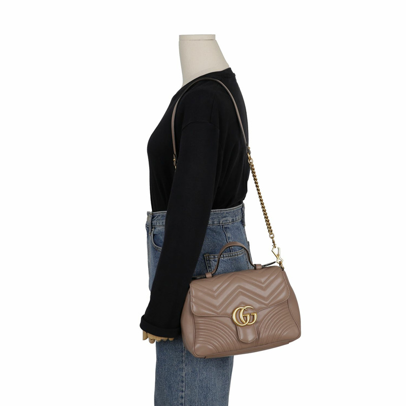 GUCCI 498110 GG Marmont 小號頂部提把托特單肩包-16