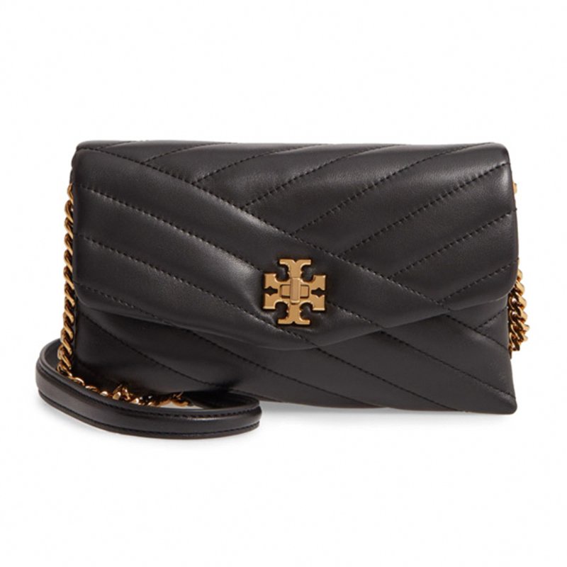 【TORY BURCH】縫線斜紋皮革斜背鍊包-黑色-0