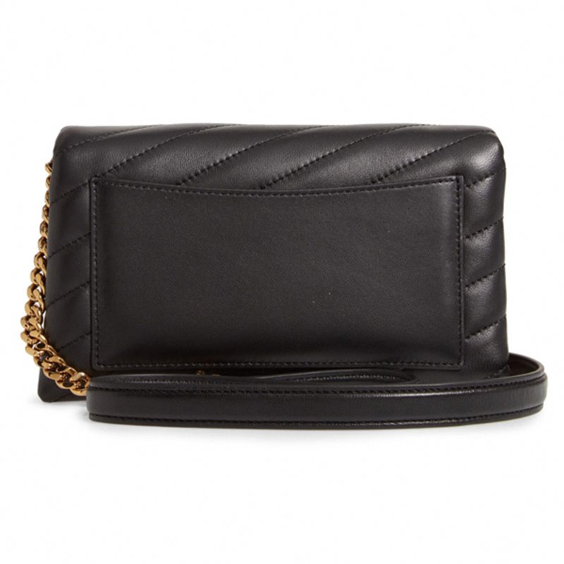 【TORY BURCH】縫線斜紋皮革斜背鍊包-黑色-1