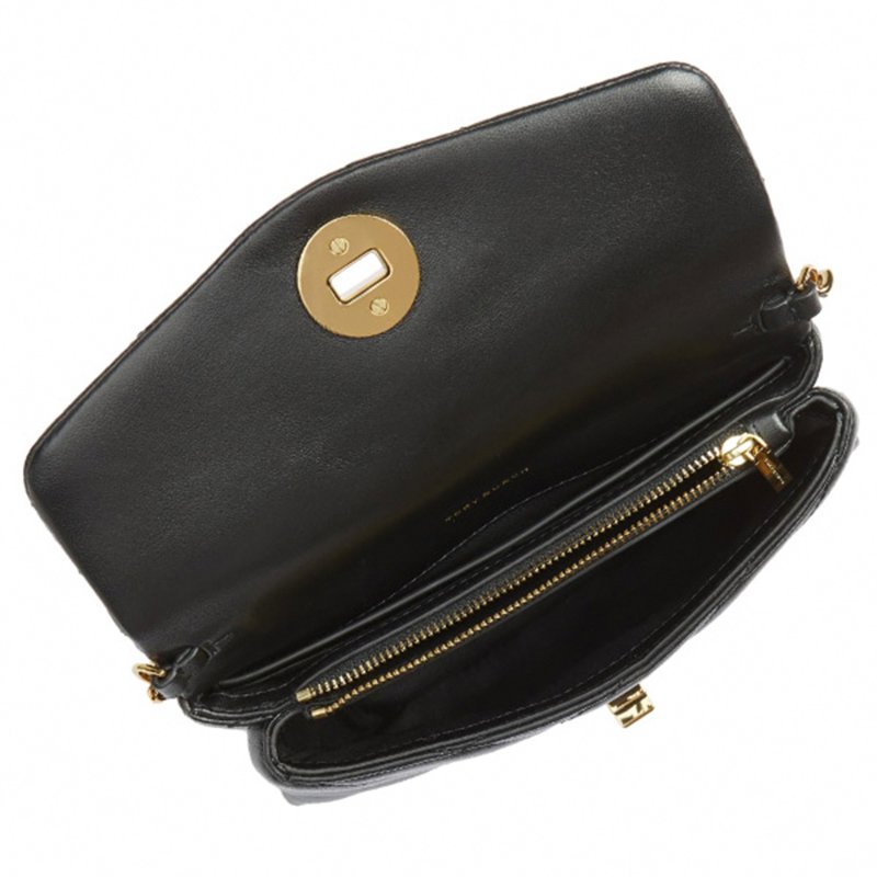 【TORY BURCH】縫線斜紋皮革斜背鍊包-黑色-3