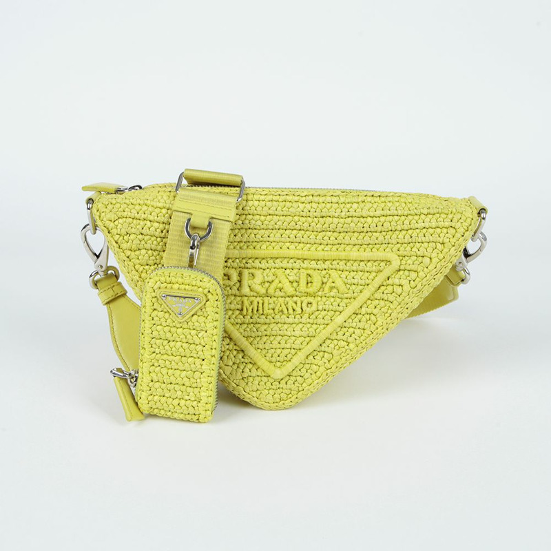 PRADA 拉菲草三角形單肩斜背包 1BH190-1