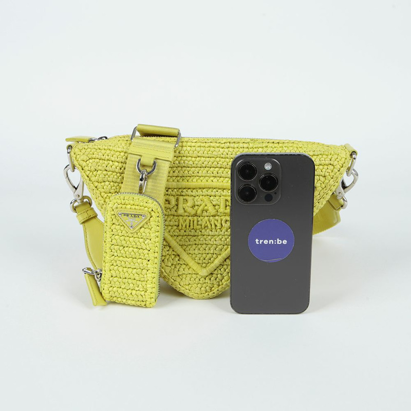 PRADA 拉菲草三角形單肩斜背包 1BH190-9