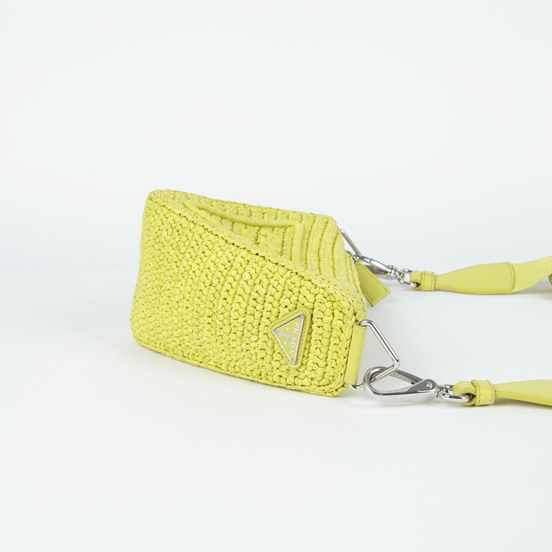 【包稅】PRADA 1BH190 拉菲草三角單肩斜背包-4