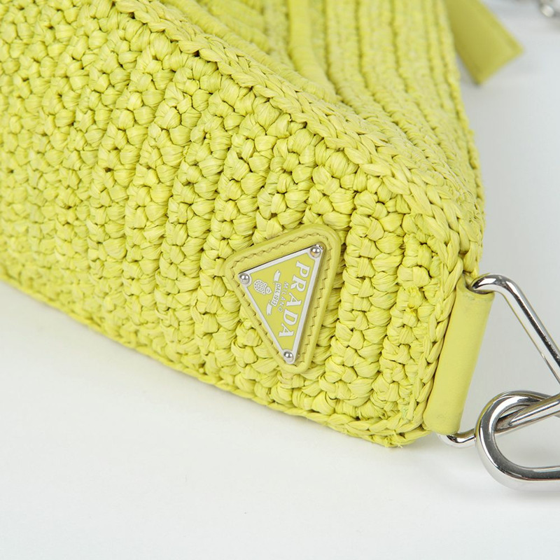 【包稅】PRADA 1BH190 拉菲草三角單肩斜背包-5