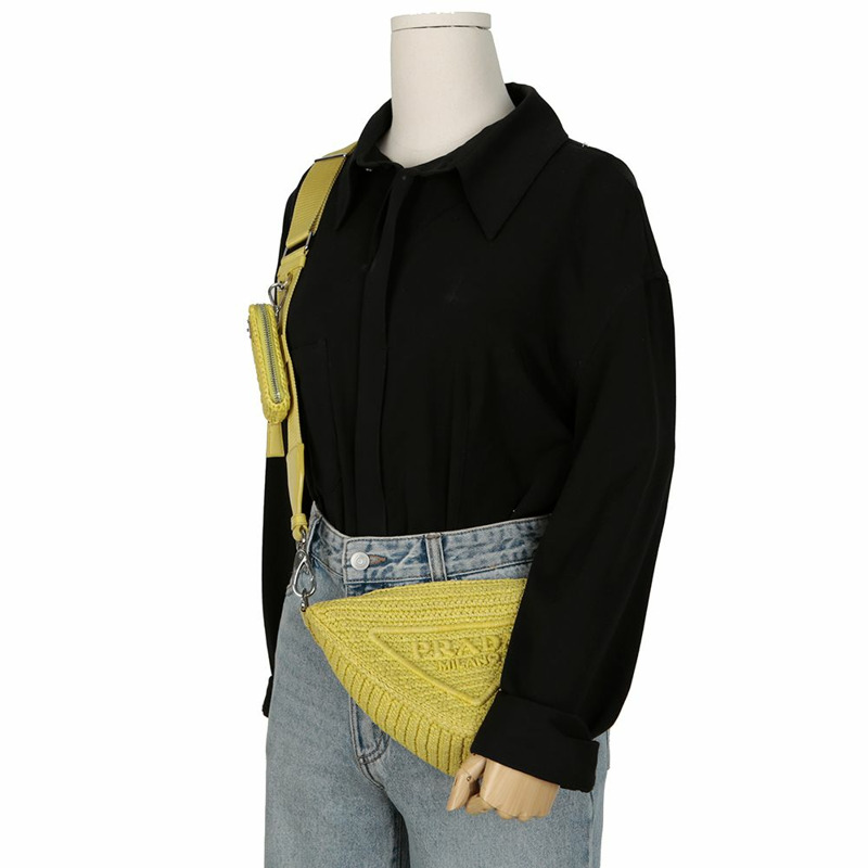 【包稅】PRADA 1BH190 拉菲草三角單肩斜背包-11