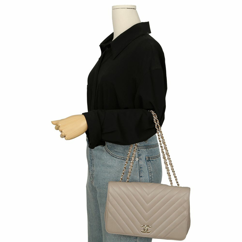 【包稅】CHANEL A91588 人字紋中翻蓋單肩斜背包-12
