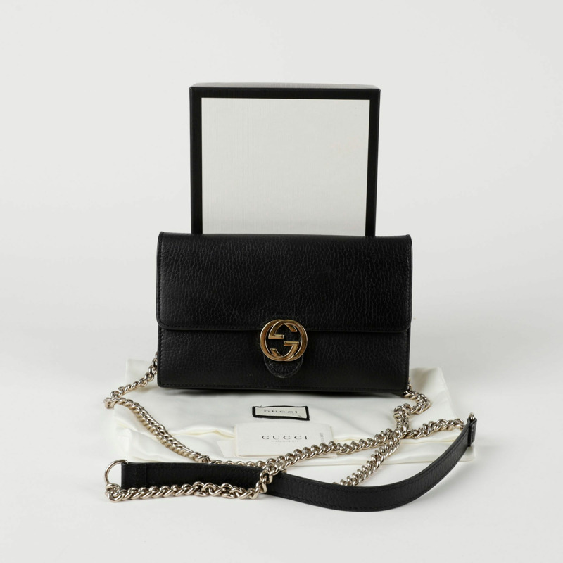 GUCCI 互扣式迷你鏈條斜背皮夾 510314-0