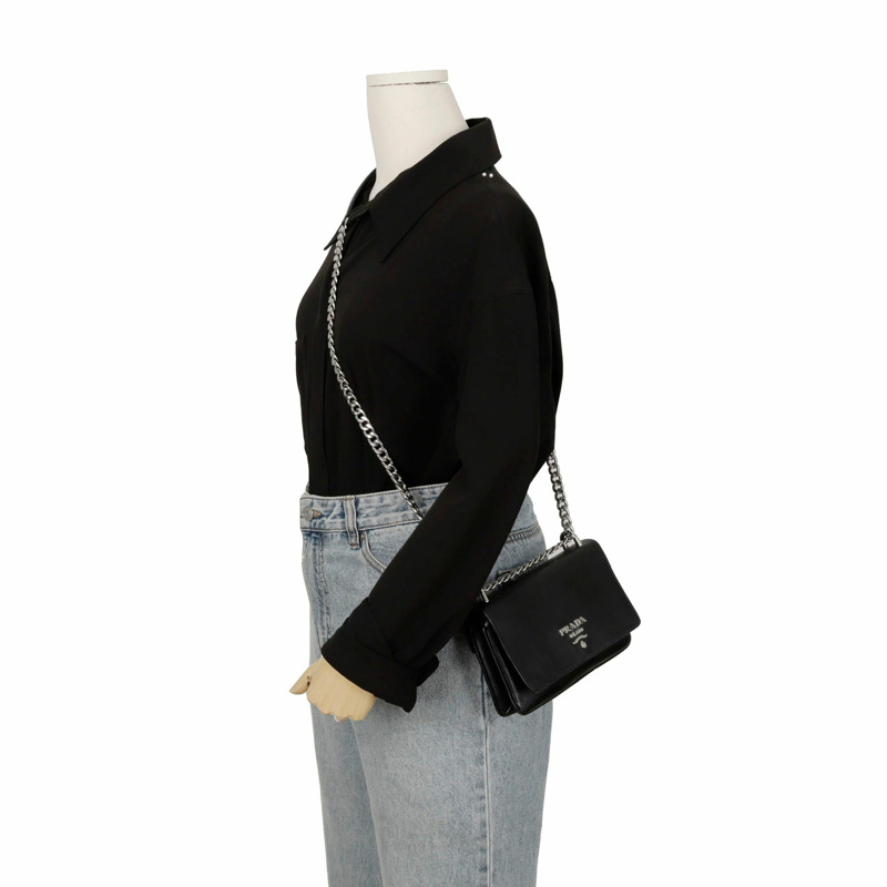 PRADA 1BD144 鏈條翻蓋肩斜背包-15