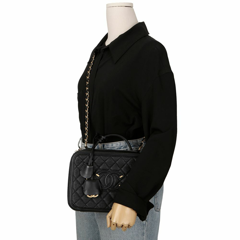 【包稅】CHANEL A93344 魚子醬皮化妝包大手提單肩包-9