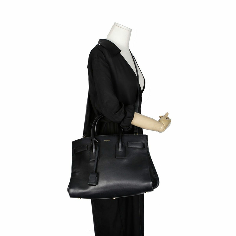 SAINT LAURENT 黑色皮革 Sac de Jour 手提包和單肩包 324823-22