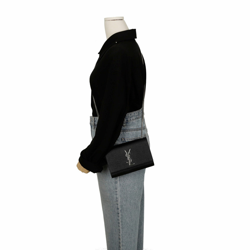 【包稅】SAINT LAURENT Kate 小號銀色鏈條單肩包 469390-12