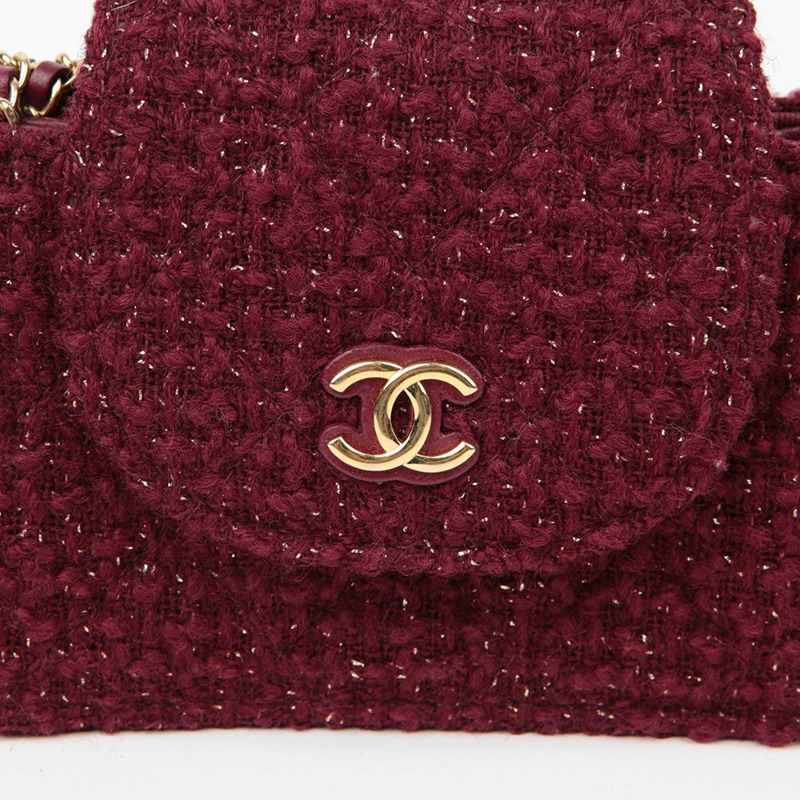 CHANEL CC 標誌粗花呢翻蓋迷你鏈條單肩包-2
