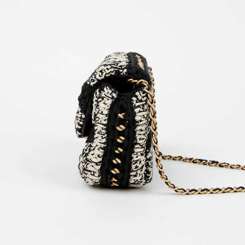 【包稅】CHANEL 拉菲草編織愛心翻蓋肩斜背包-4