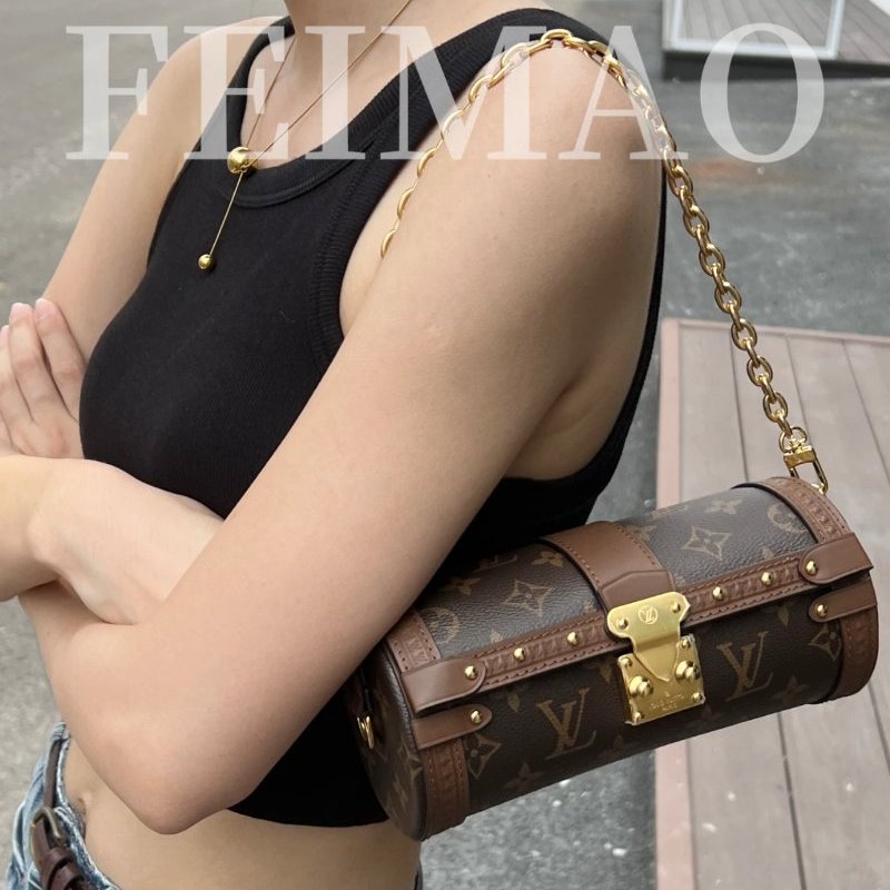 LV PAPILLONTRUNK老花圓筒肩背斜背包20*9*9 98新配件塵袋-1