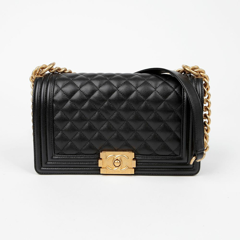 CHANEL Caviar Skin Boy 中型單肩包 A67086-1