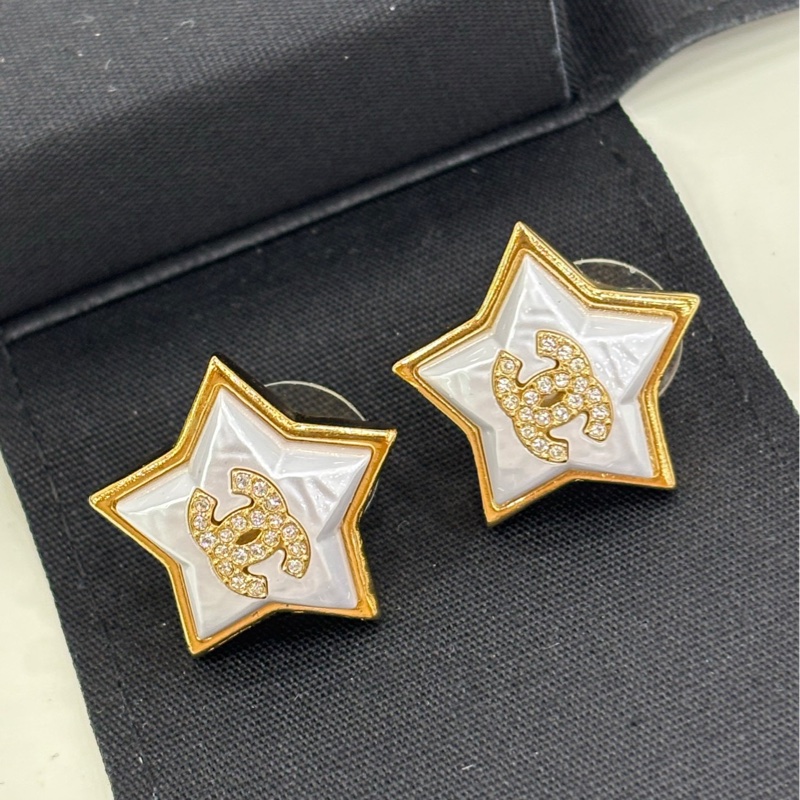 CHANEL香奈兒24C經典雙C金屬水鑽logo 星星耳環-5