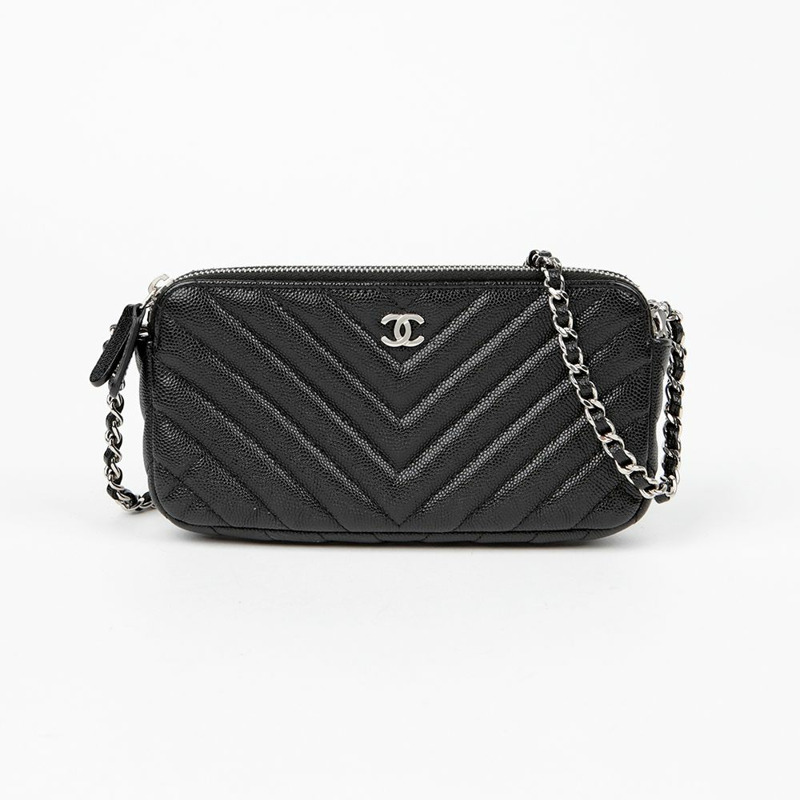CHANEL Caviar Skin 雙拉鍊 WOC 單肩斜背包 A82527-0