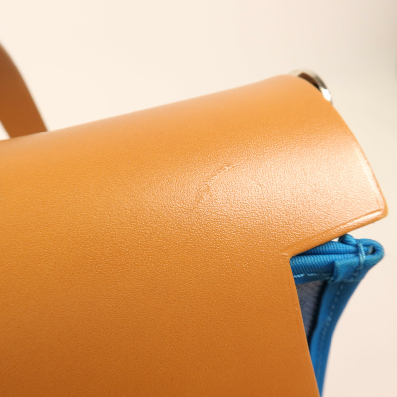HERMES 塗層帆布Herbag PM銀扣手挽肩背兩用袋Bleu Izmir-14