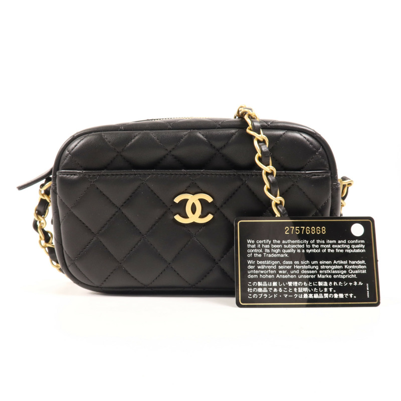 CHANEL 羊皮皮革Chain Shoulder金扣鏈帶肩背袋-13