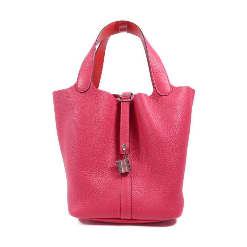 HERMES Clemence皮革Picotin MM銀扣手挽袋Rose Mexico-0