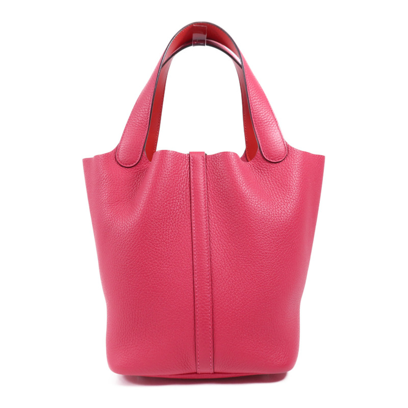 HERMES Clemence皮革Picotin MM銀扣手挽袋Rose Mexico-1