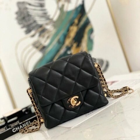 CHANEL 黑金珍珠鴛鴦雙C扣肩背斜背皮穿鏈條包19*16*4 98新配件塵袋
