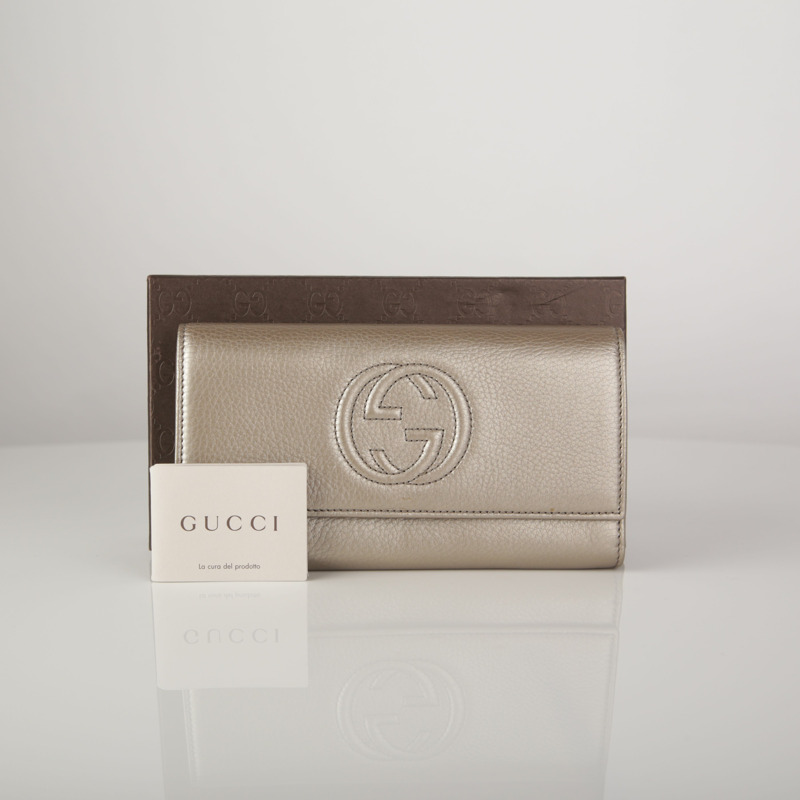 GUCCI 金色金屬皮革 Soho Continental 皮夾-0