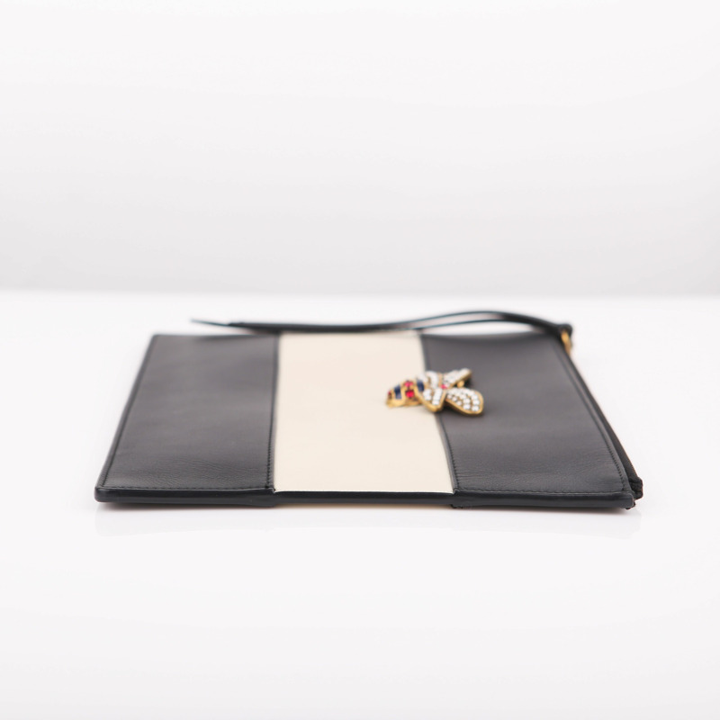 GUCCI 黑白皮革 Be Point Margaret 手拿包-1