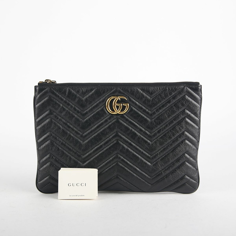 GUCCI 黑色皮革 GG Marmont 手拿包-0