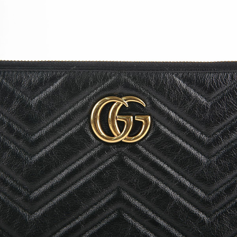 GUCCI 黑色皮革 GG Marmont 手拿包-1