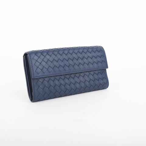 BOTTEGA VENETA 海軍藍 Intrecciato 皮革長皮夾
