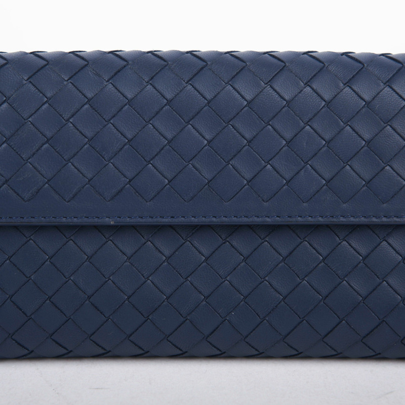 BOTTEGA VENETA 海軍藍 Intrecciato 皮革長皮夾-1