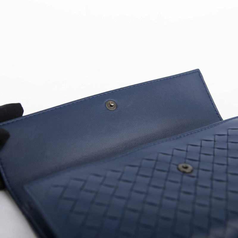 BOTTEGA VENETA 海軍藍 Intrecciato 皮革長皮夾-9