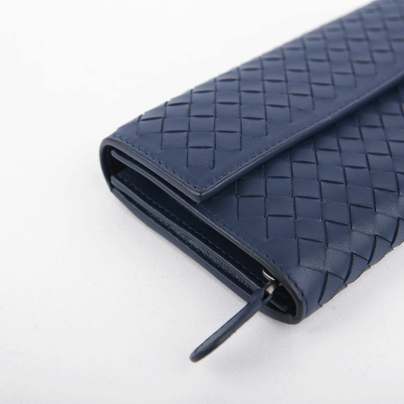 BOTTEGA VENETA 海軍藍 Intrecciato 皮革長皮夾-12