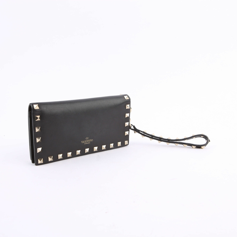 VALENTINO 黑色 Rockstud 皮革手拿包-1