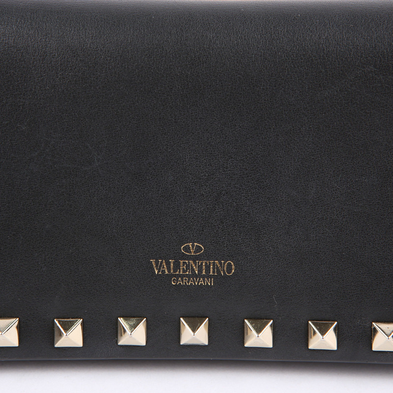 VALENTINO 黑色 Rockstud 皮革手拿包-2