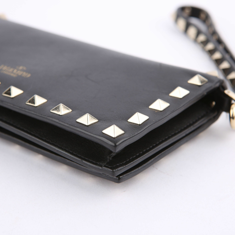 VALENTINO 黑色 Rockstud 皮革手拿包-6