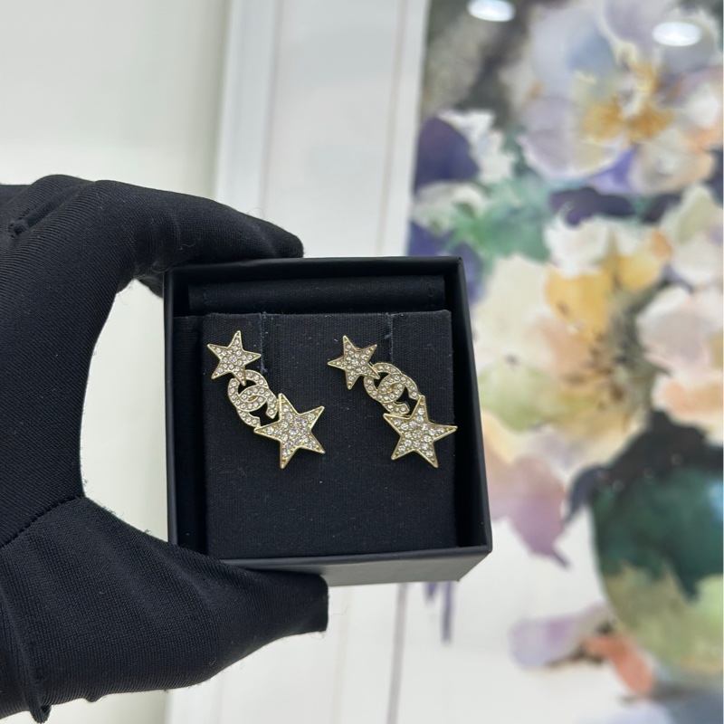 Chanel/香奈兒耳環 23C淡金色滿鑽星星雙C耳環-1