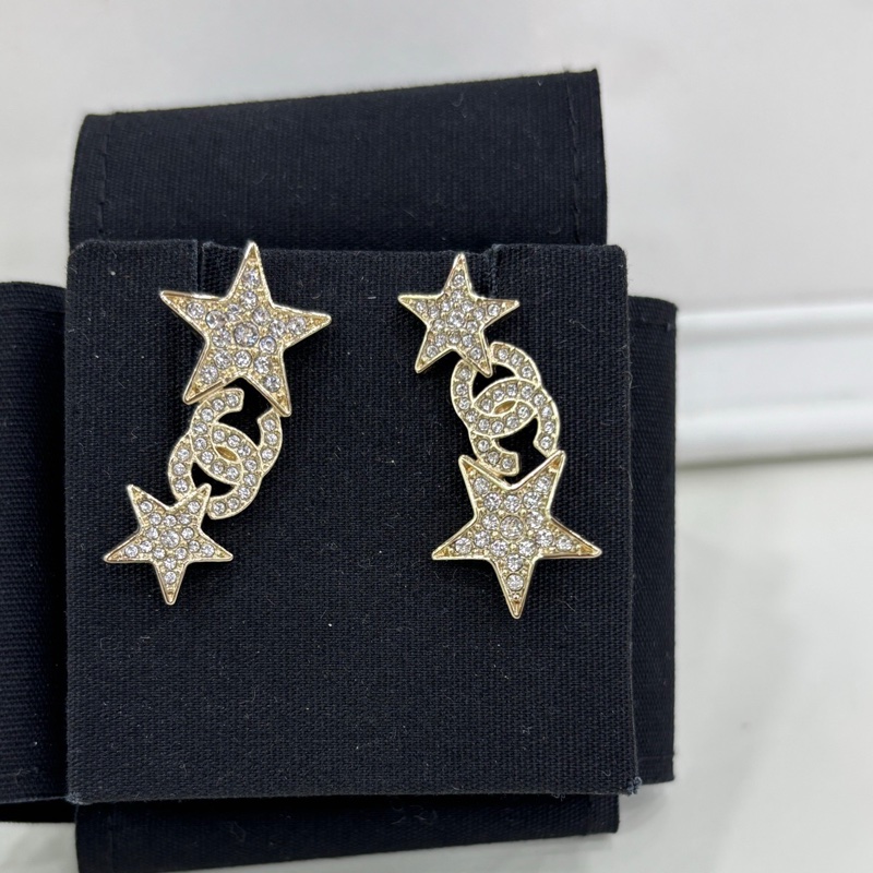 Chanel/香奈兒耳環 23C淡金色滿鑽星星雙C耳環-2