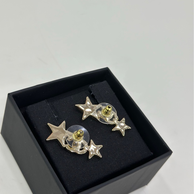 Chanel/香奈兒耳環 23C淡金色滿鑽星星雙C耳環-3