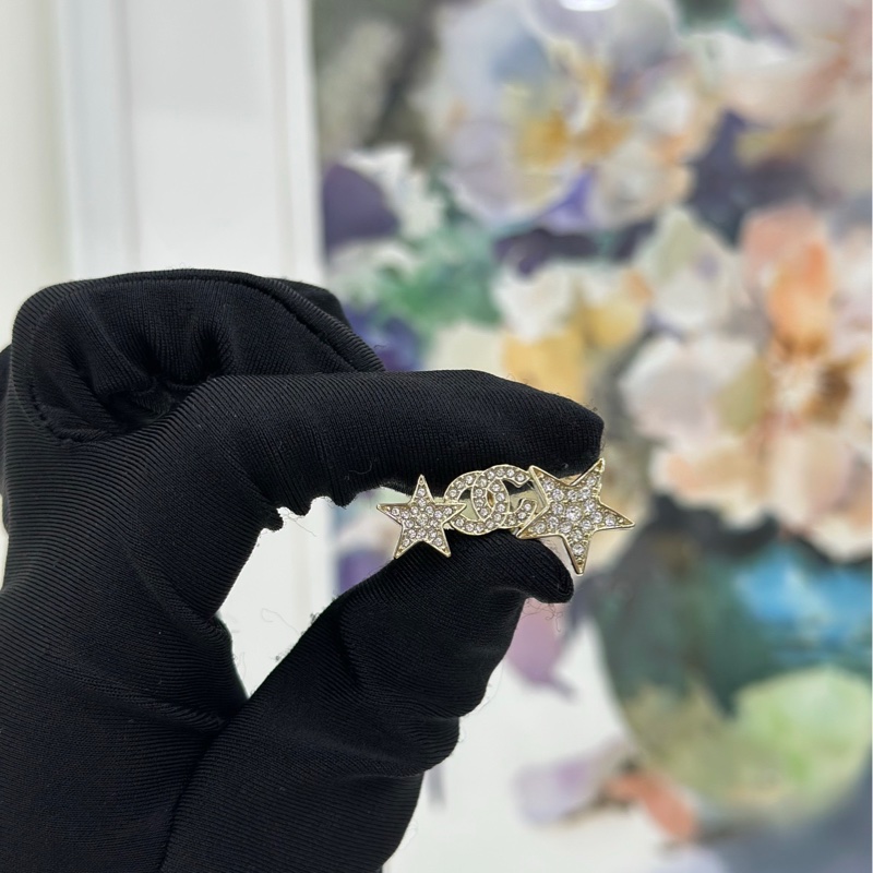 Chanel/香奈兒耳環 23C淡金色滿鑽星星雙C耳環-4