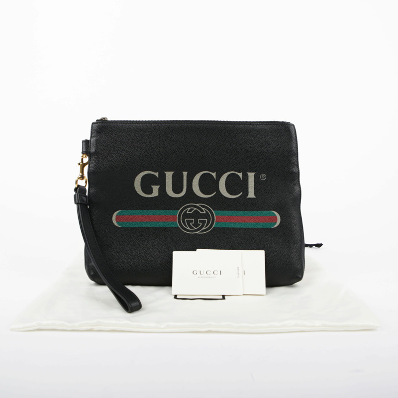 【包稅】GUCCI 黑色皮革肩帶手拿包-0