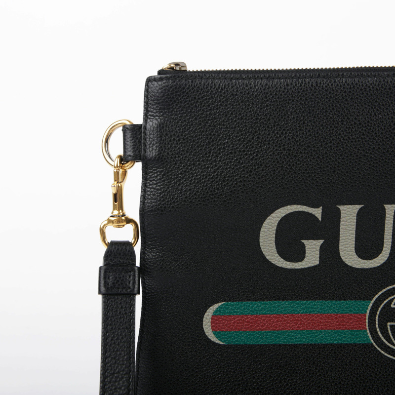 【包稅】GUCCI 黑色皮革肩帶手拿包-3