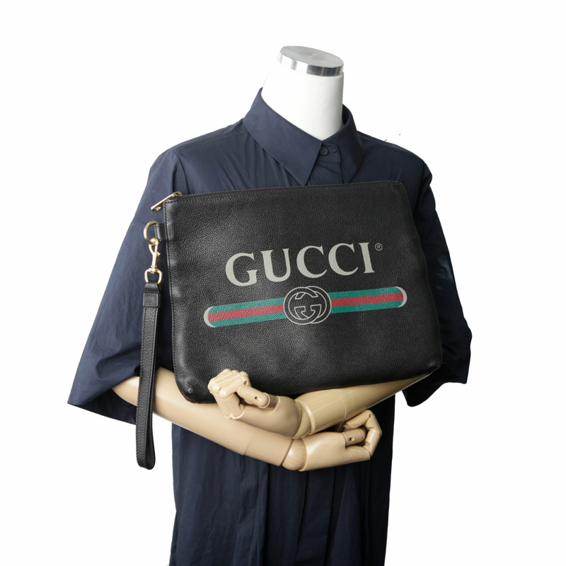 【包稅】GUCCI 黑色皮革肩帶手拿包-13