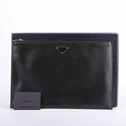 PRADA 黑色 Saffiano 皮革手拿包