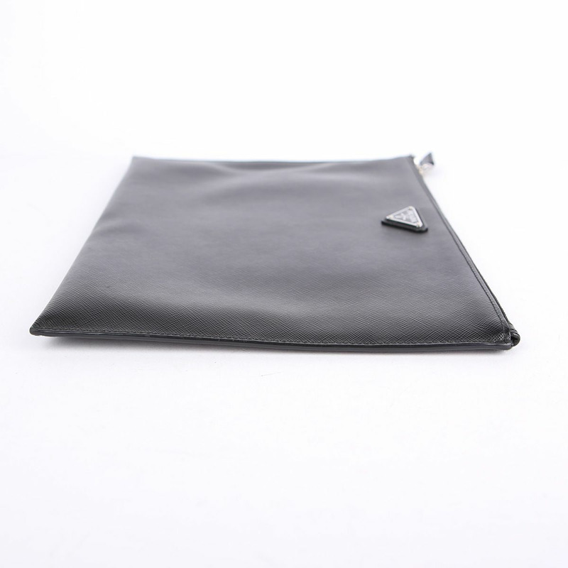 【包稅】PRADA 黑色 Saffiano 皮革手拿包-5